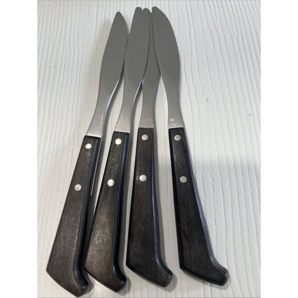 West Bend︱Steak Knife ︱Set of 4︱ Wood Handle ︱Stainless ︱USA︱Vintage